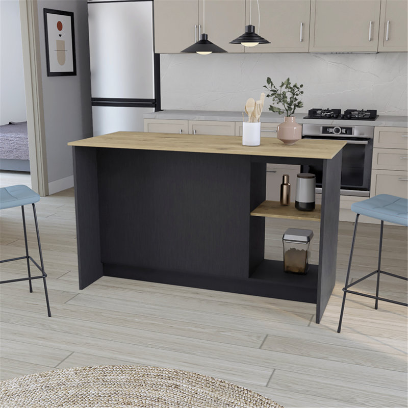 Îlot de cuisine polyvalent avec un rangement abondant et un design élégant, Brun / Noir