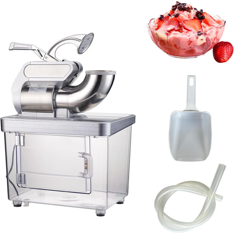 Commercial Ice Crusher Machine, 350W, 661 LBS/H, Ice Shaver Maker with 4 Stainless Steel Blades, 10 Gal Storage Box, Ice Scoop, Snow Cone Machine for Home Bar Cafes, Silver