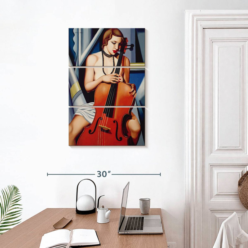 Femme Abarca avec violoncelle, H 32 po x l 20 po