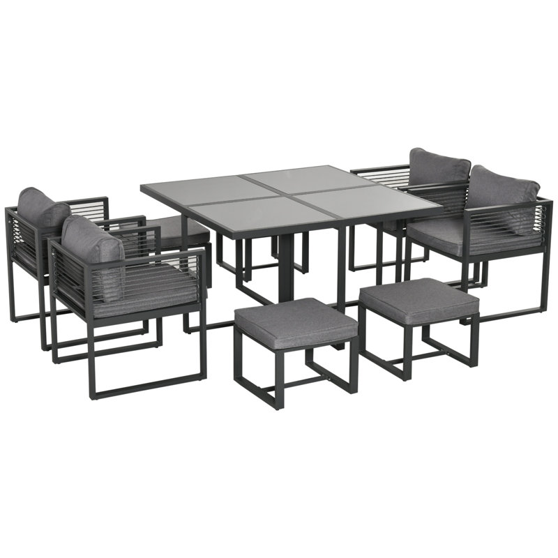 Bodhild 8 - Person Patio Dining Set with Square Table , Cushions Included