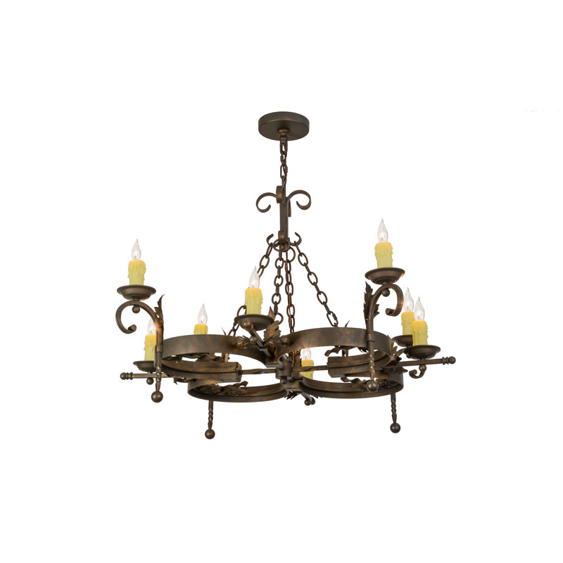 Lustre de roue de wagon de style bougie 8 lumières Adrik