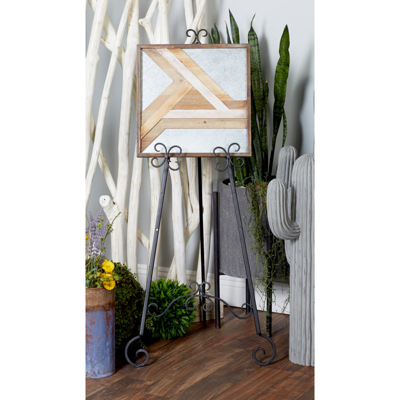 Opalo Metal Large Free Standing Adjustable Display Stand Scroll Easel with Chain Support, 46" H x 22" W x 21" D, Black