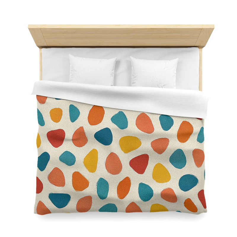 Microfiber Duvet Cover Boho Style, Design 43, King Duvet Cover, White