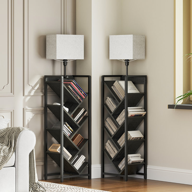 7-Tier Tree-Shaped Bookshelf with Light, 3 Lighting Modes, Floor-Standing Tall Bookcase, Corner Storage Shelf
