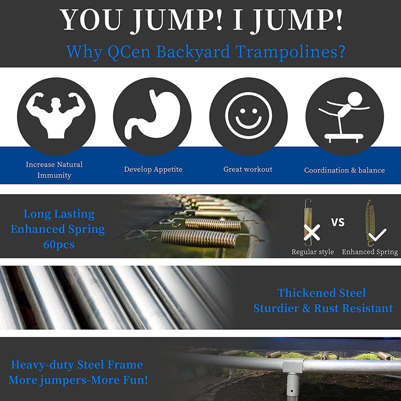 YAKEY Round Backyard Trampoline with Safety Enclosure