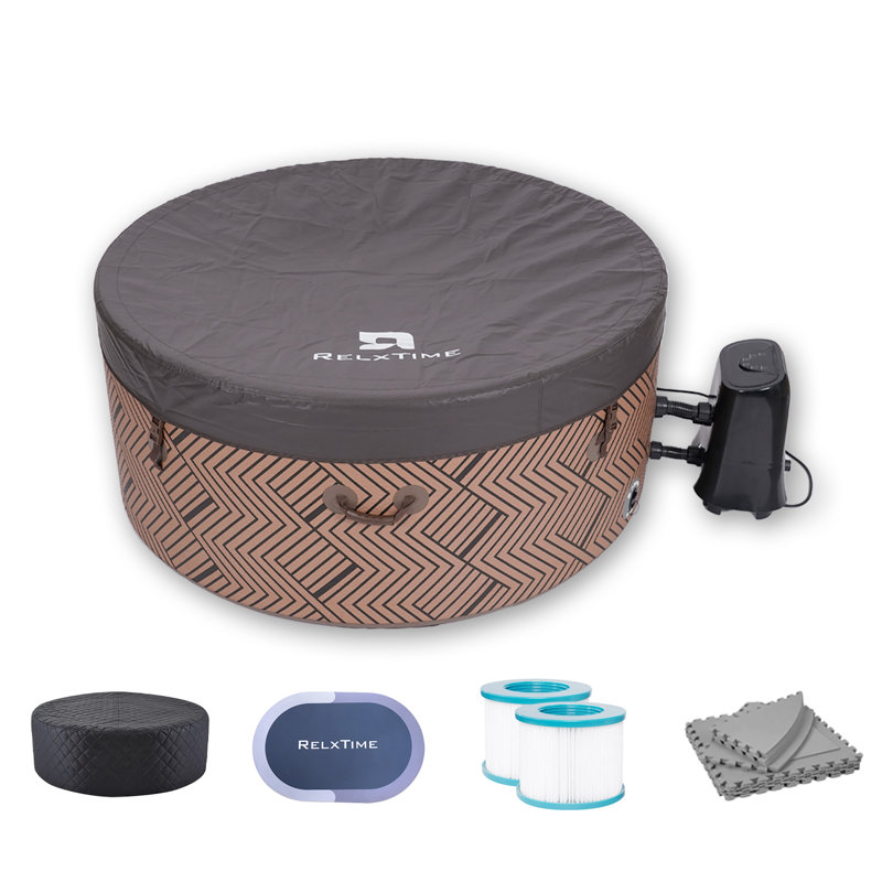 RELXTIME 82 Inch Circular Inflatable Soothing Massage Hot Tub, Energy-saving Insulation Cover, 4-6 People Outdoor Hot Tub With 130 Massage Jets, Floor Mat, 2 Filter Elements, Cup Holder