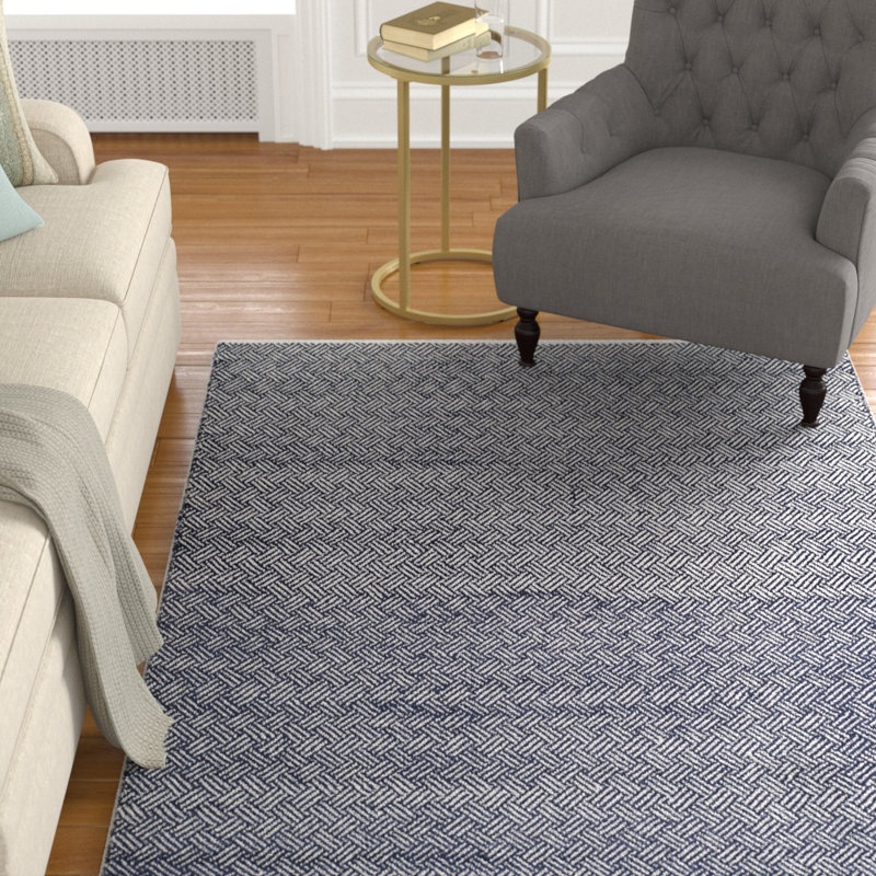 Tapis bleu marine en coton touffeté à la main Bryent, Rectangle 4 pi x 6 pi