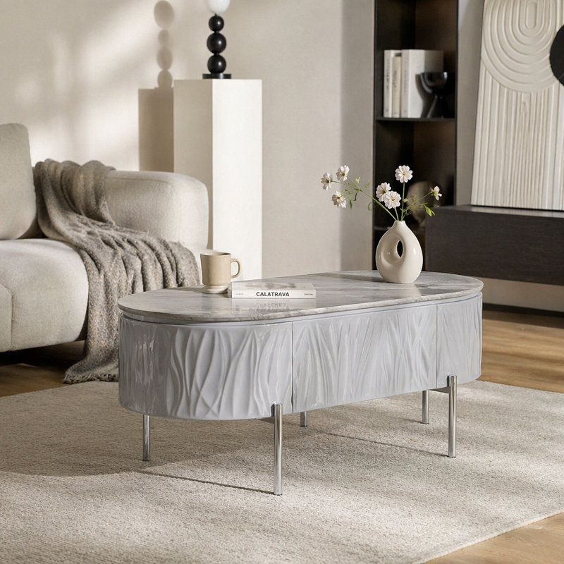 Table basse yukino gris ultrabrillant et finition chromée, Chrome / Chrome,Grey, Does Not Apply, 30" H x 16" W x 47" D