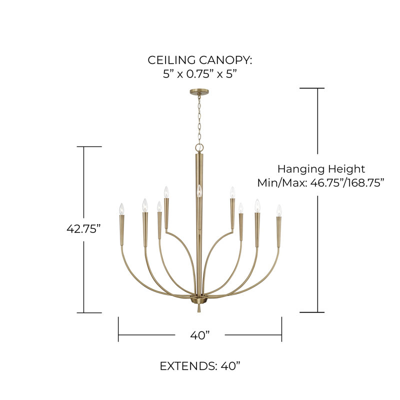 10 - Light Steel Dimmable Chandelier, Aged Brass