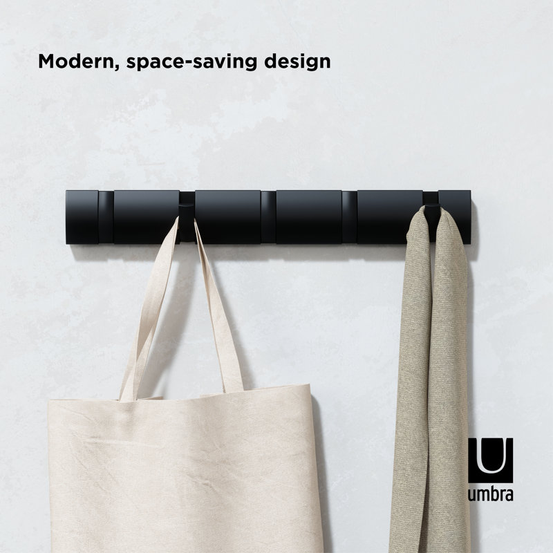 Black 5-Hook Wall Mounted Coat Rack with Retractable Hooks