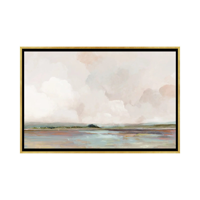 Lever de soleil rose, H 40 po x l 60 po x P 1,5 po, Toile avec cadre flottant or, Pas de tapis