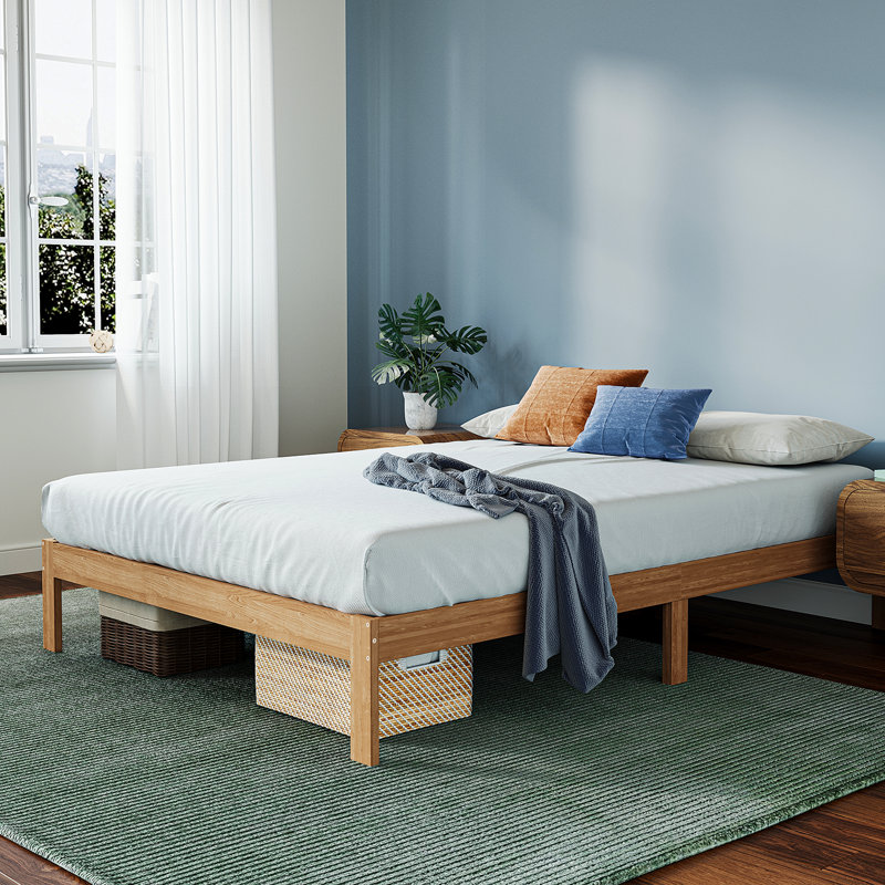 12" Solid Wood Platform Bed with Wooden Slats, No Box Spring Needed, Natural, Queen