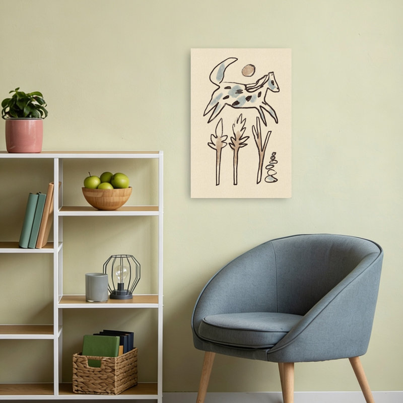 «Leaping Desert Horse Minimalist Peaceful Abstract Horse Nature Landscape», reproduction d'art murale, 24" H x 16" W