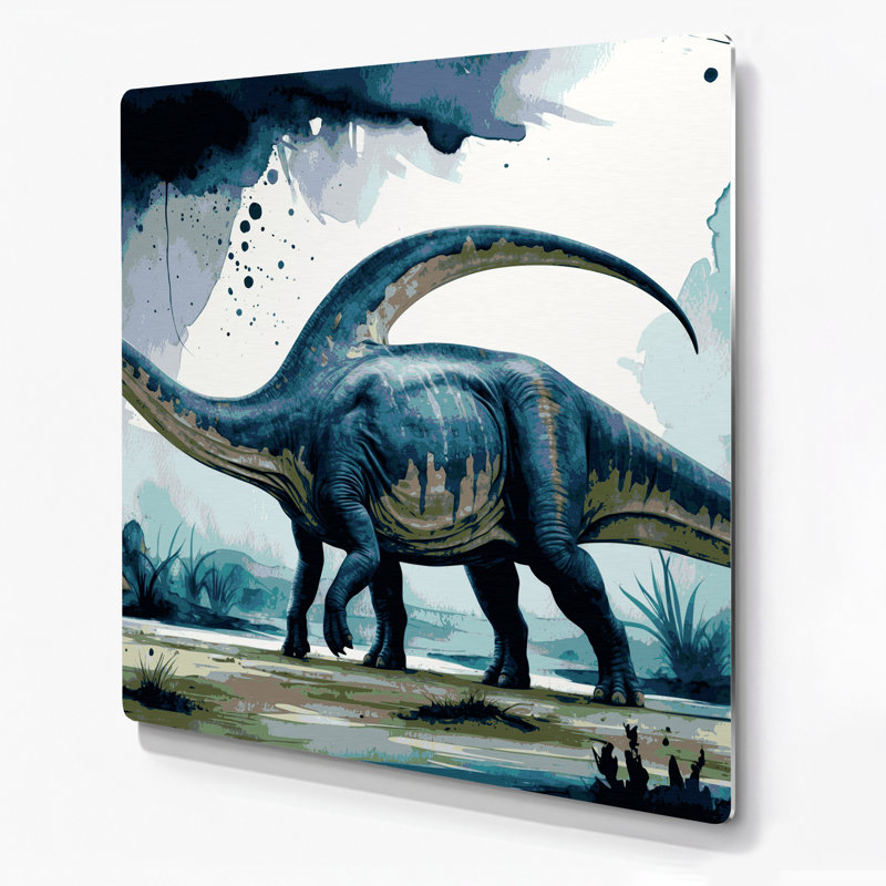 Art mural en métal bleu dinosaure, H 16 po x l 16 po