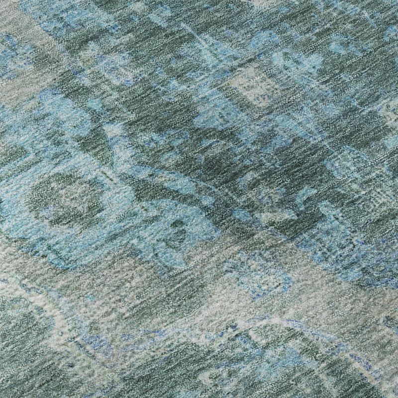 Premium Machine Washable Mayfield AMF2321 Global Rug, Teal, 8' x 10'