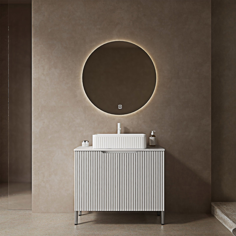 Meuble-lavabo autoportant avec lavabo, Blanc, Blanc