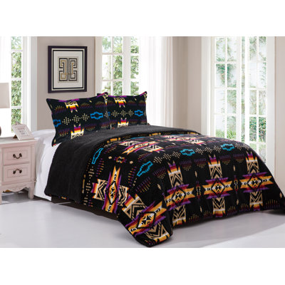 Ensemble d'édredon 3 pièces moderne en microfibre noir