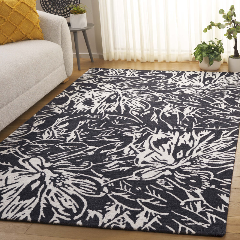 Tapis noir / ivoire Jardin 329, Rectangle de 5 pi x 8 pi