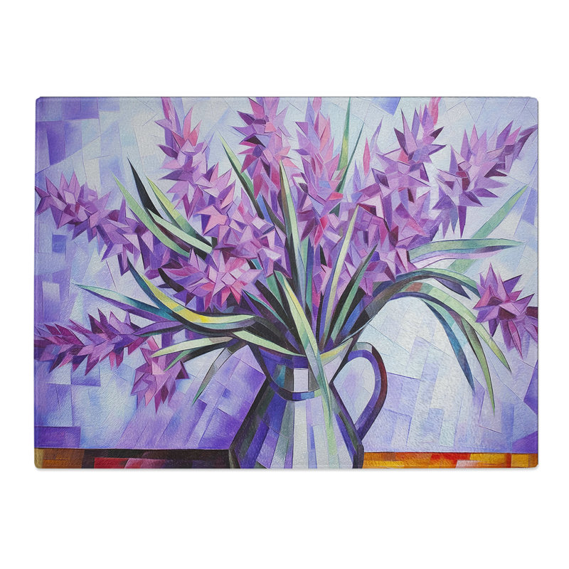 Lavender Flower Cubism No.3  Glass Chopping Board