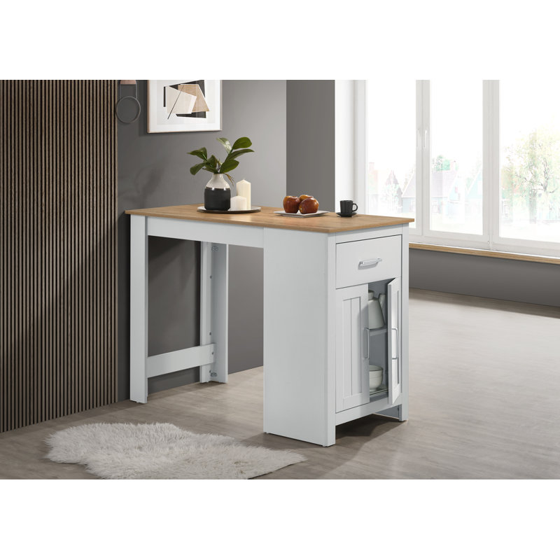 Alonzo 47"W Oak and White Counter Height Dining Table – Compact Modern Table for Kitchen, Apartment, or Small Dining Room with Wood and Metal Design