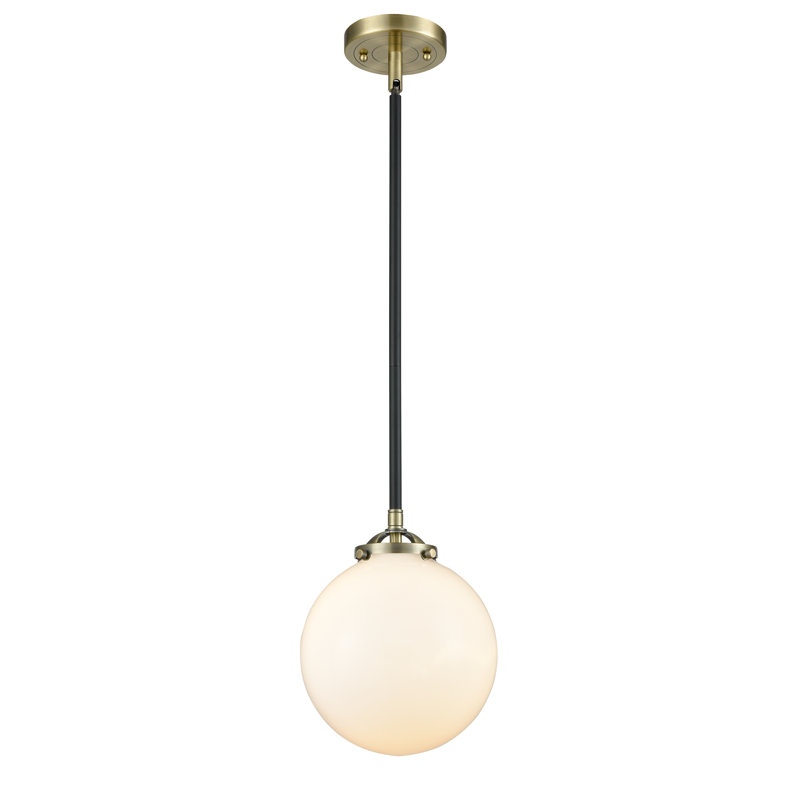 Luminaire suspendu sphère 1 lumière Zarmayr, Blanc mat, DEL, Laiton antique noir