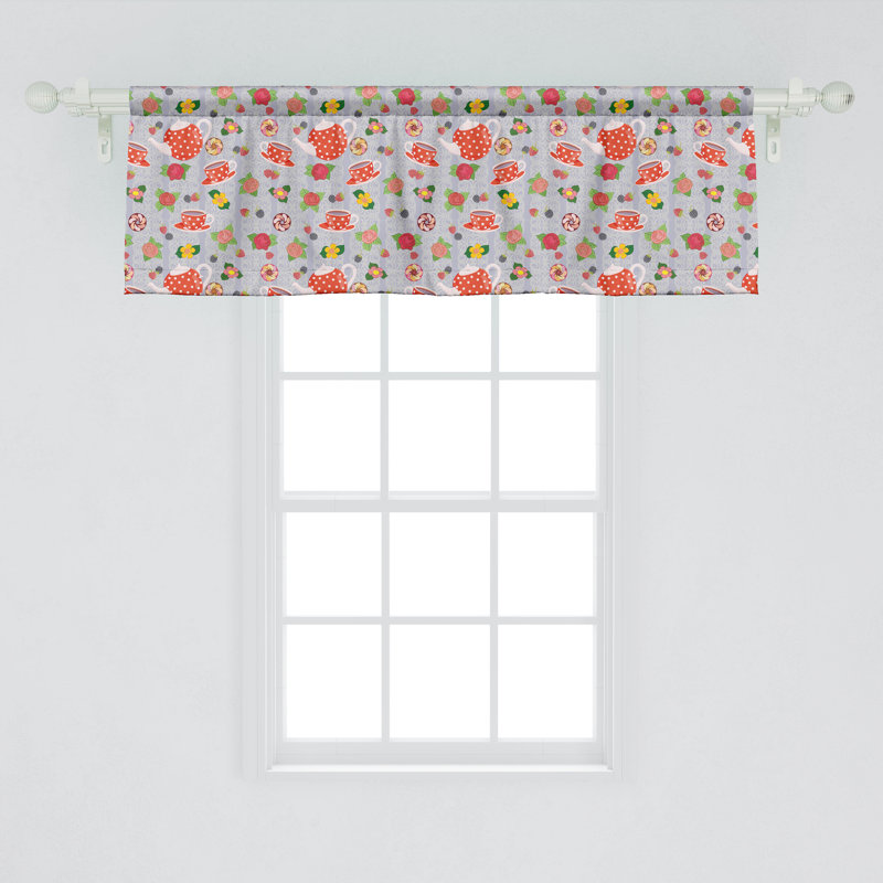 Ambesonne Colourful Valance Pack of 2 Cartoon Tea Pots Roses Multicolor
