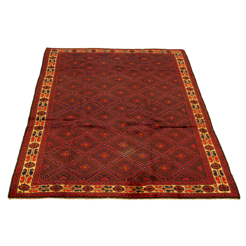 Tapis décoratif en laine brun foncé de conception unique 5 pi 9 po X 8 pi 8 po noué à la main 1980S
