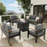 5 Pieces Outdoor Aluminum Furniture Set With Fire Pit Table For Outside Patio, Modern Patio Conversation Chat Set
