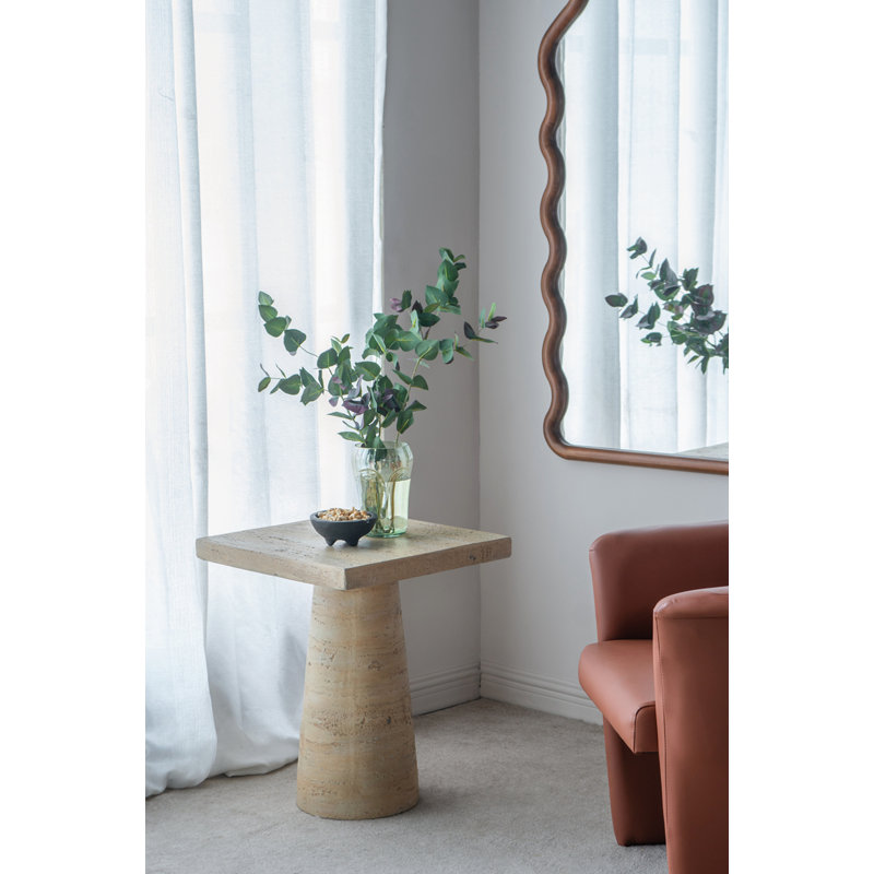 Table de bout carrée polyvalente crème avec base en piédestal en magnésium durable, parfaite pour les intérieurs modernes et classiques