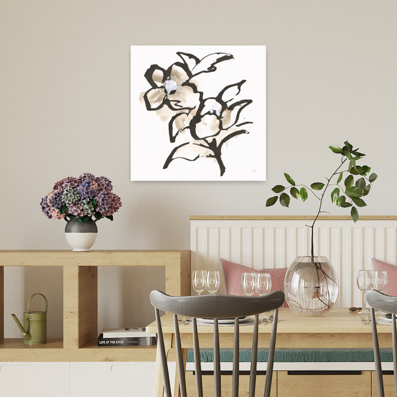 Grège audacieux I, art floral contemporain, H 18 po x l 18 po