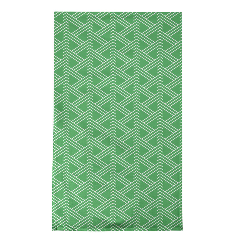 Torchon à thé zigzag classique, Blanc / Vert clair, Croisé en coton