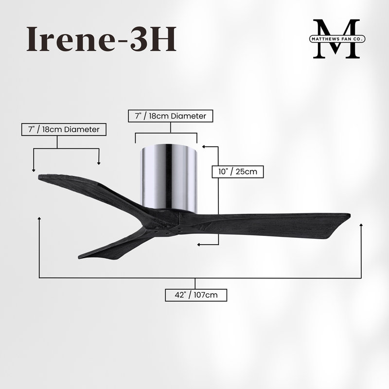 Irene Ceiling Fan, Polished Chrome, Matte Black, 42"