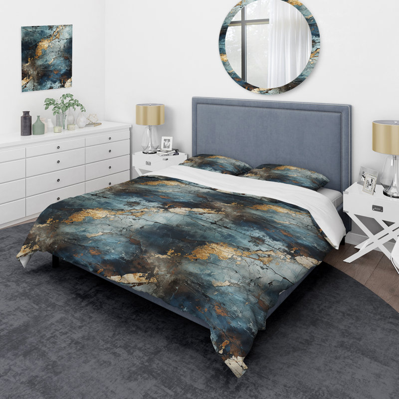 Ensemble de housse de couette abstrait Stormy Horizon Moody, Housse de couette pour grand lit et 2 taies décor