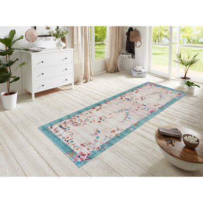 Machine Woven Beige/Teal Rug