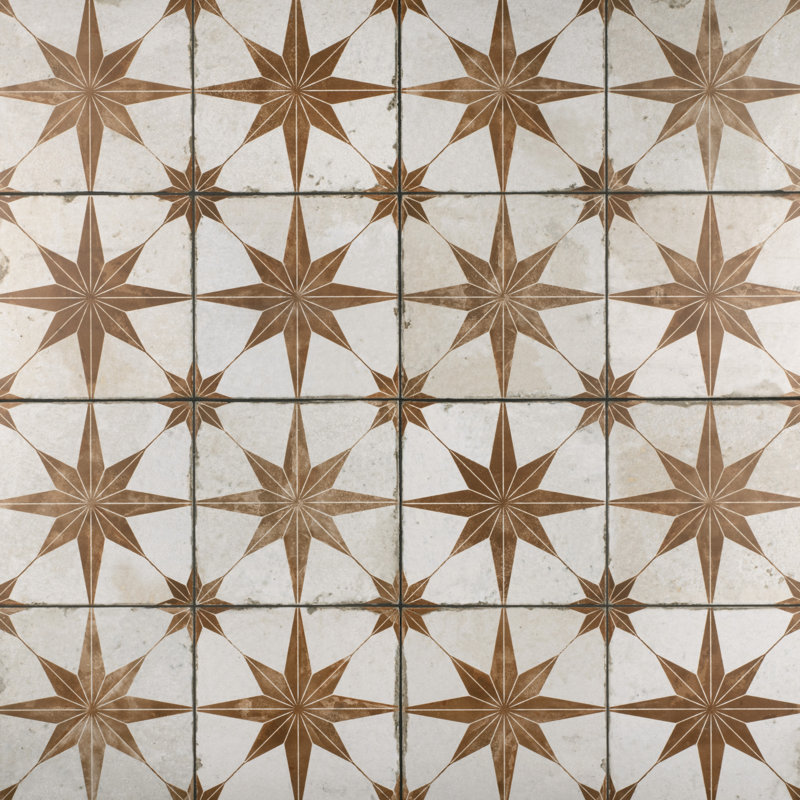 Kings 18" x 18" Ceramic Patterned Wall & Floor Tile, Beige/Red