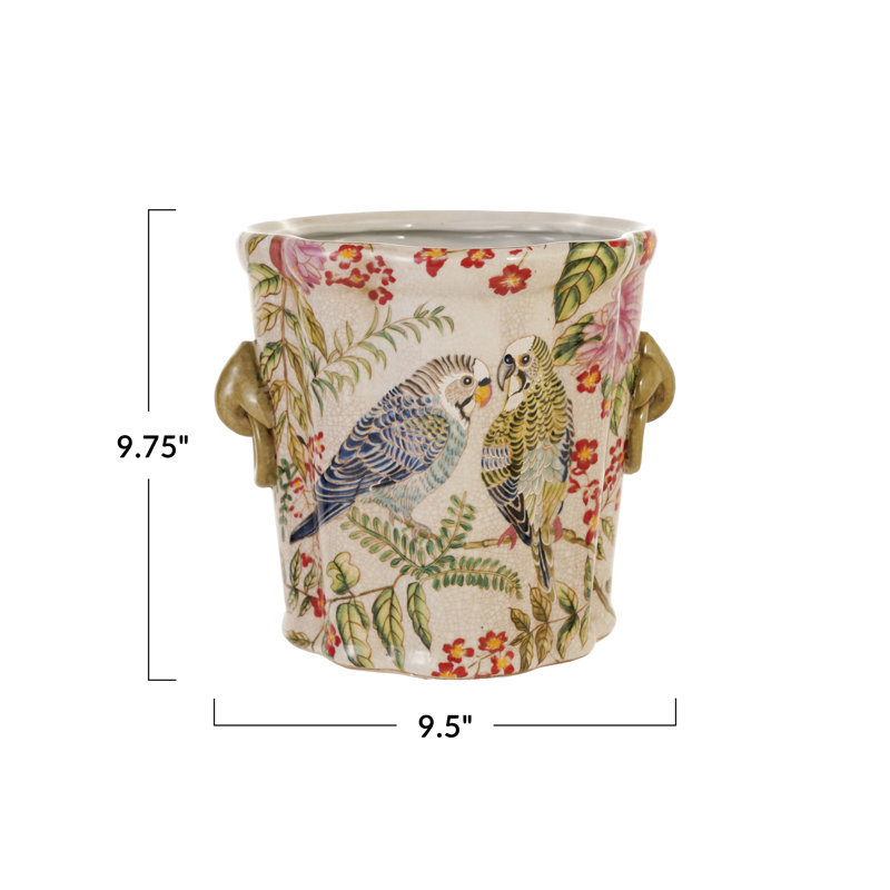 Artisan Stoneware Parakeet Planter with Handled Detailing