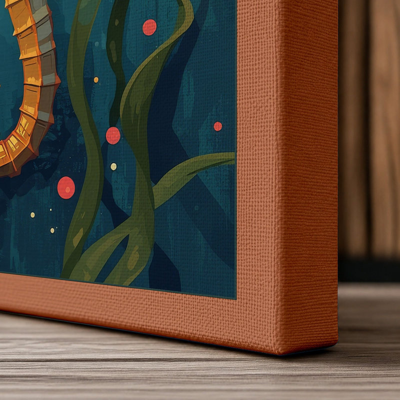 Striped Seahorse Coastal - Wrapped Canvas, 24x16 - 61.0 x 40.6 cm, Terracotta Border