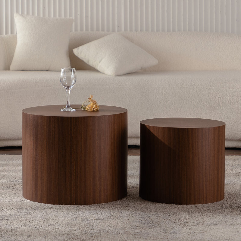Round Wooden Nesting Coffee Table, Walnut