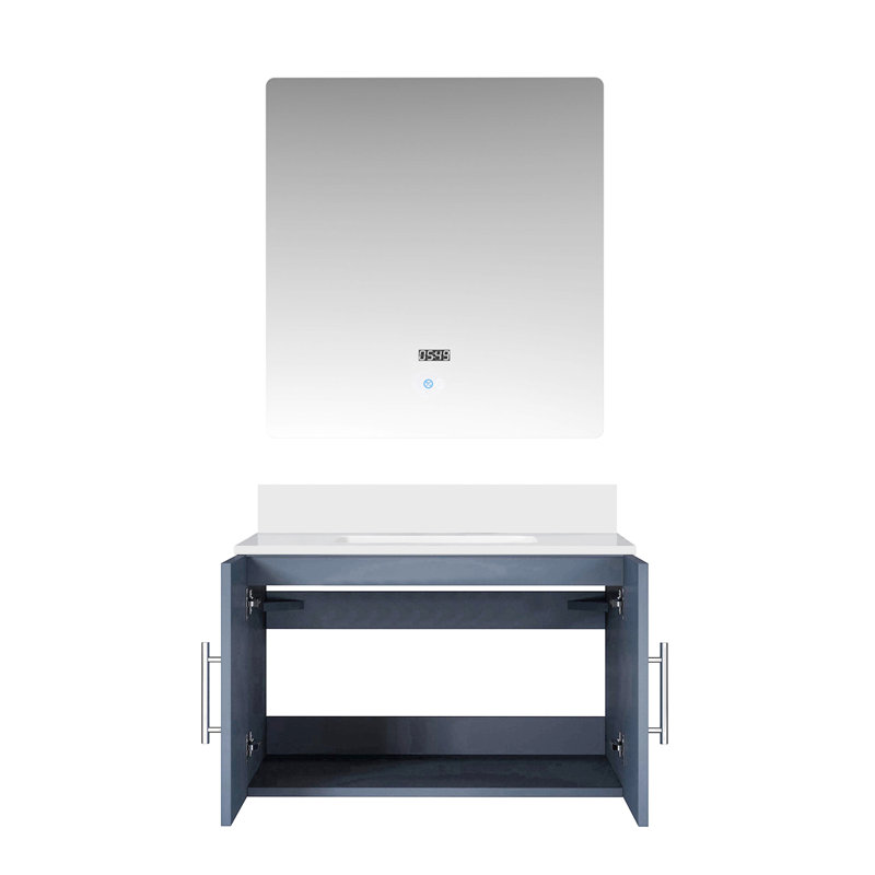 Meuble-lavabo gris foncé avec comptoir en marbre Miroir à DEL, compartiment de rangement spacieux, mécanisme de fermeture en douceur, abondant