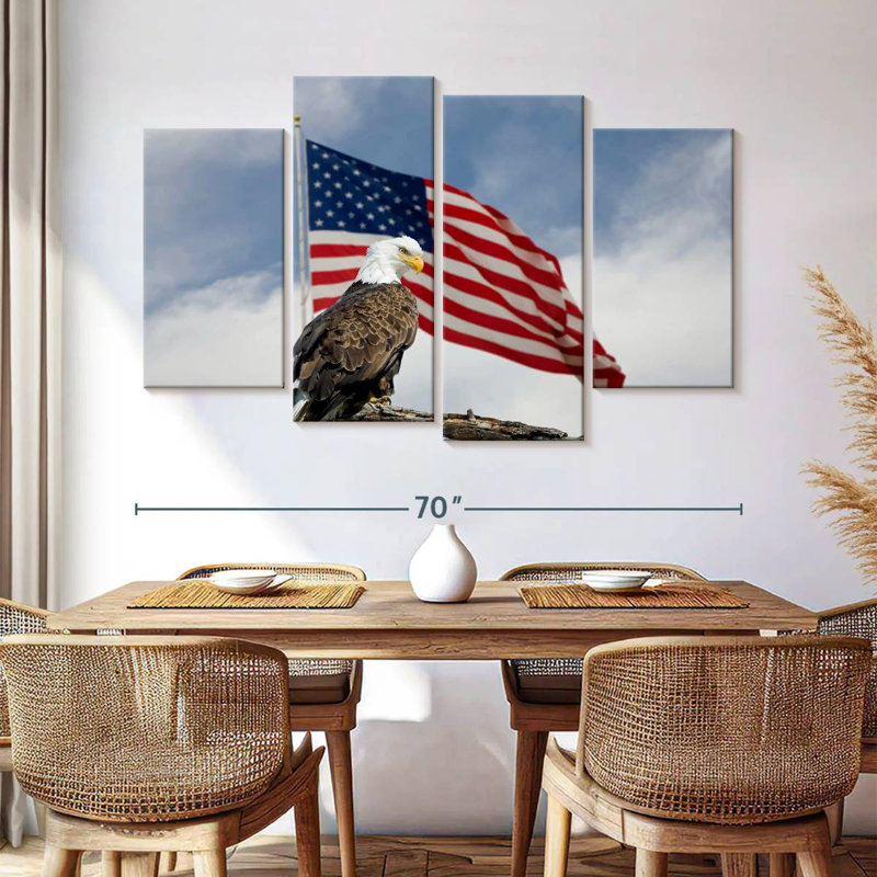 Brampt Perched Eagle American Flag, 42" H x 68" W