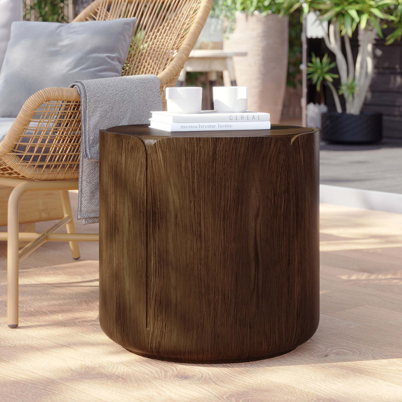 Table de bout intérieure ronde 19,29 po H, tabouret de jardin moderne en grain de bois, imperméable Mgo (oxyde de magnésium) robuste