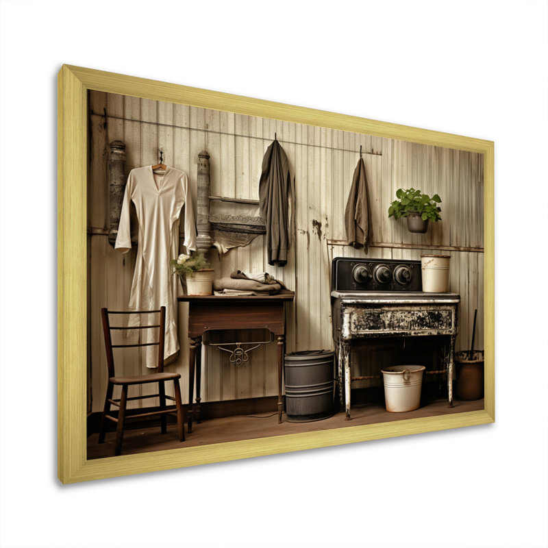 «Farmhouse Laundry Charm III», art mural, H 30 po x l 40 po x P 1,5 po, Cadre doré simple