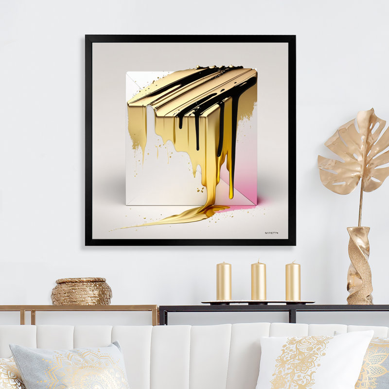«Abstract Geode Shapes Gold», reproduction sur toile, Impression noire sur toile encadrée, L 16 po x H 16 po