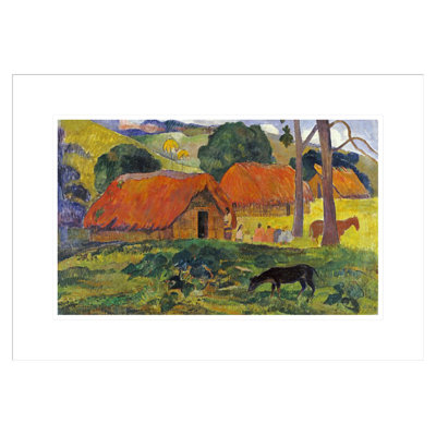 «The Three Huts Tahiti» par Paul Gauguin - Estampe numérique encadrée