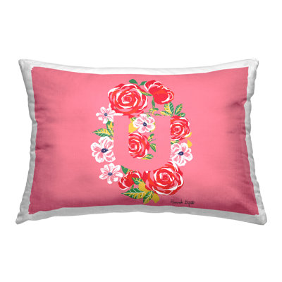 Floral Initial Letter U Decorative Printed Throw Pillow Design by Hannah Louise Byatt