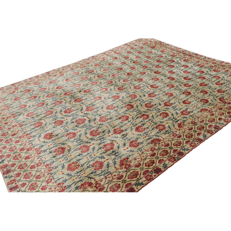 Rug & Kilim’S European Style Rug In Gold With Red And Teal Florals “Samarkand”