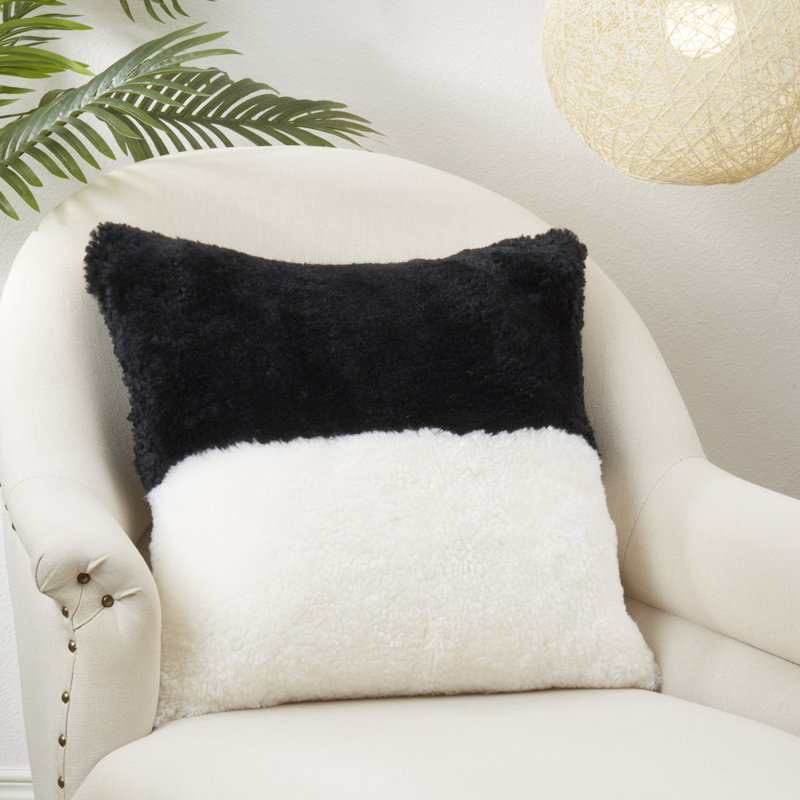 Coussin en peau de mouton Shearling Collection, Noir, polyester