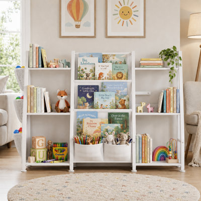 29.9"H Kids Bookcase Multi-Tier Metal Book Display with Book Sling Shelf White