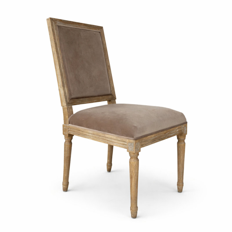 Louis Side Chair - Limed Gray Brown Velvet, Brown