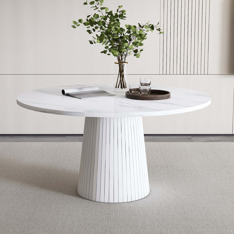 Table de salle à manger de 47 po en MDF pour 4 personnes, Blanc, Marbre
